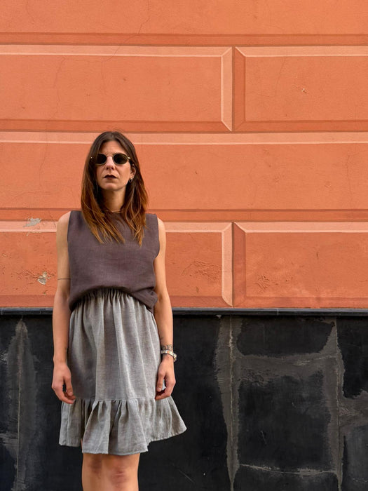 Gonna Olivio in lino color azzurro polvere