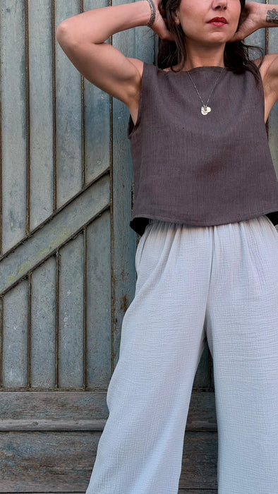 Pantaloni Mia in mussola color ghiaccio