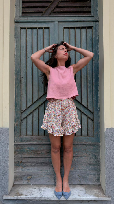 Top Emilia in mussola rosa