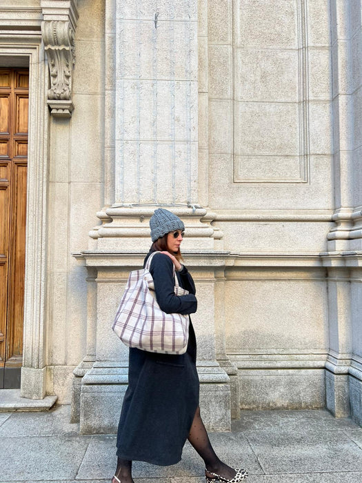 Borsa in lana a quadri panna