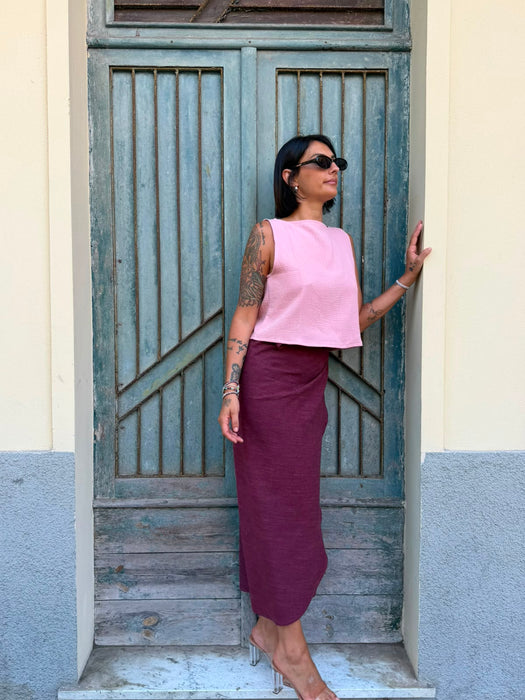 Top Emilia in mussola rosa chiaro