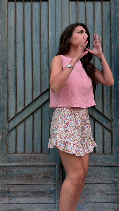Top Emilia in mussola rosa