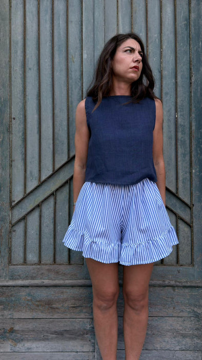 Top Emilia in lino blu scuro
