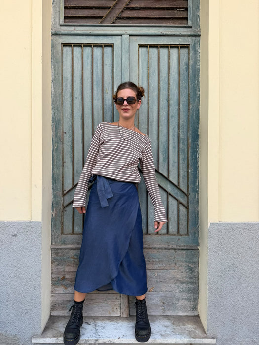 Maglia Cristiana in lana a righe tortora/bianche/bordeaux