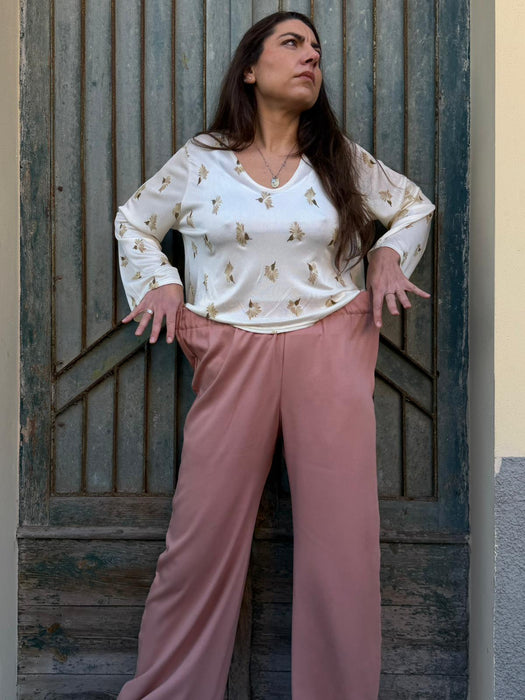 Pantaloni Mia in viscosa rosa antico