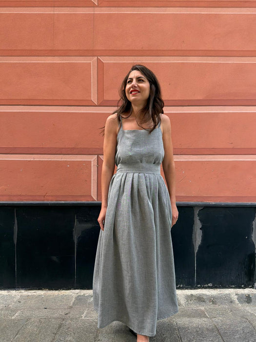 Abito Barbara in lino color azzurro polvere
