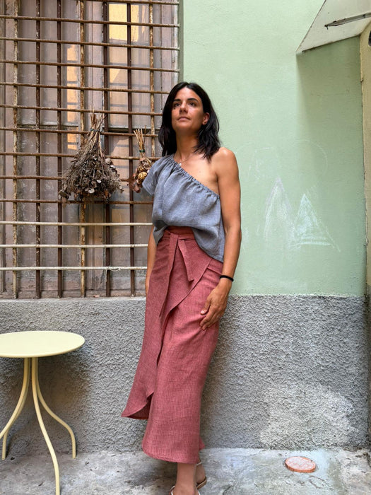Top Ludovico in lino azzurro jeans