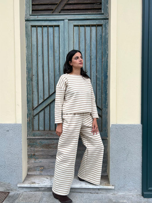 Pantaloni Mia a righe panna e beige