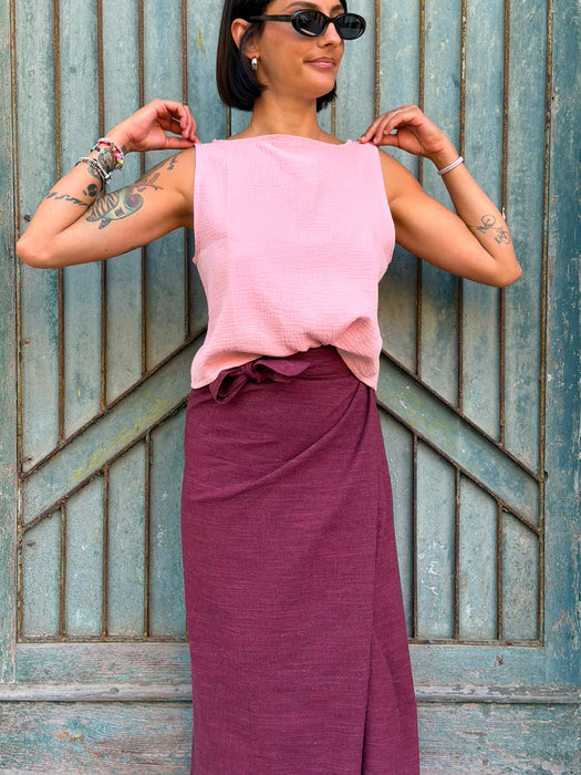 Top Emilia in mussola rosa chiaro
