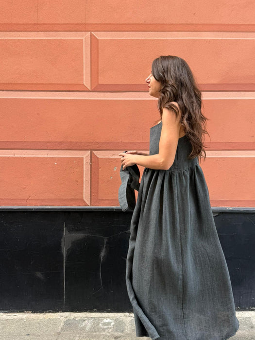 Abito Barbara in lino color grigio scuro