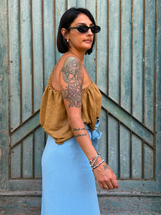 Gonna Matilda in mussola azzurra