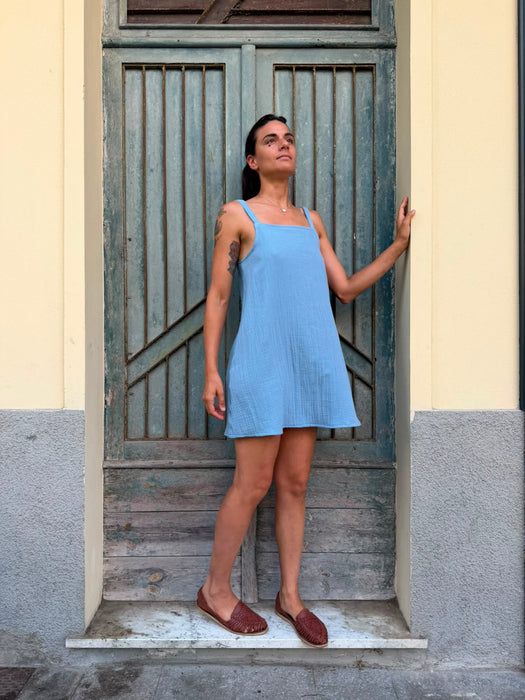 Abito Filomena in mussola azzurra