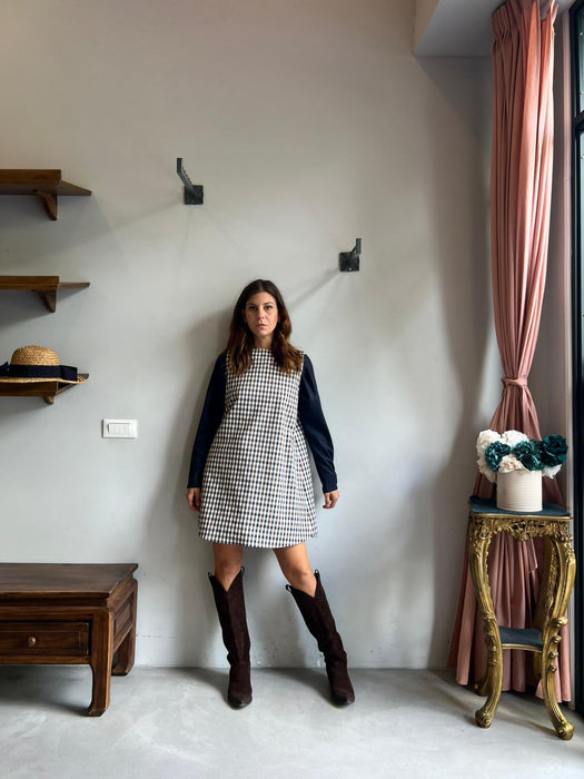 Abito Emilia a quadretti blu e marrone