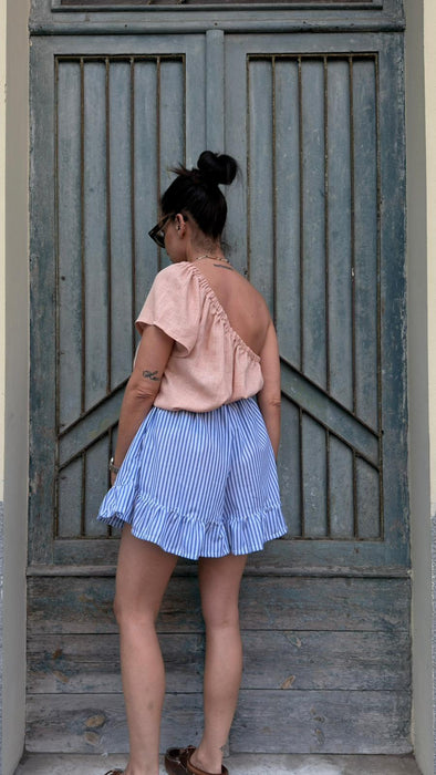 Top Ludovico in lino color rosa pesca