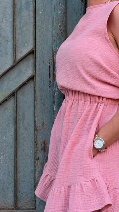 Top Emilia in mussola rosa