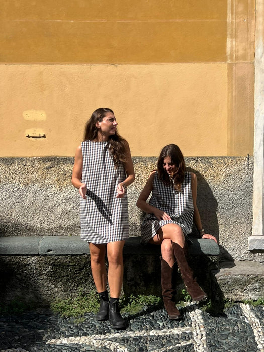 Abito Emilia a quadretti blu e marrone