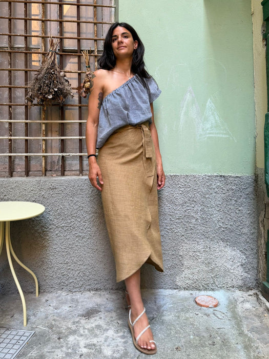 Top Ludovico in lino azzurro jeans