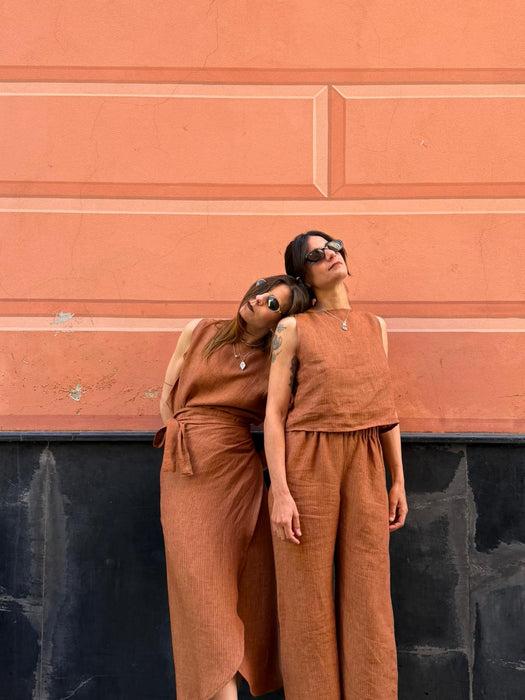 Pantaloni Mia in lino color terracotta