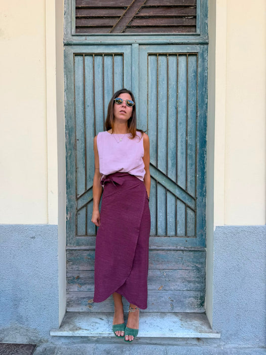 Gonna Matilda in lino e seta ciliegia