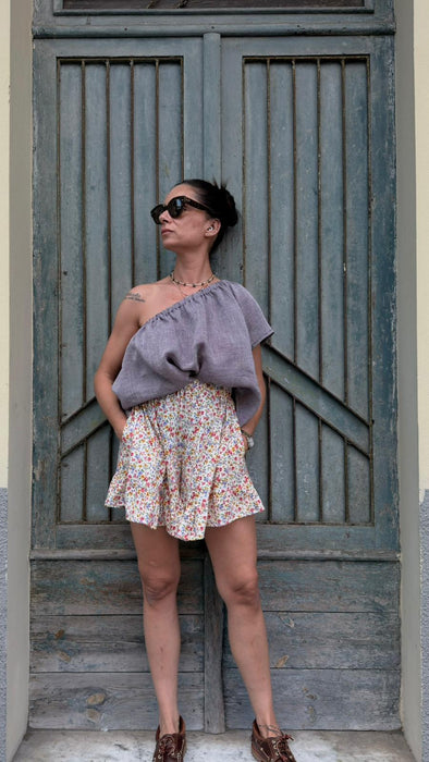 Top Ludovico in lino color lilla mélange