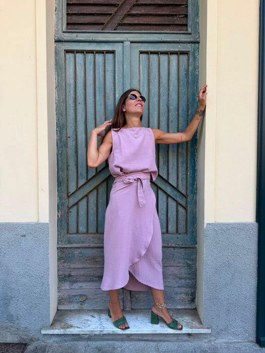 Top Emilia in mussola rosa malva