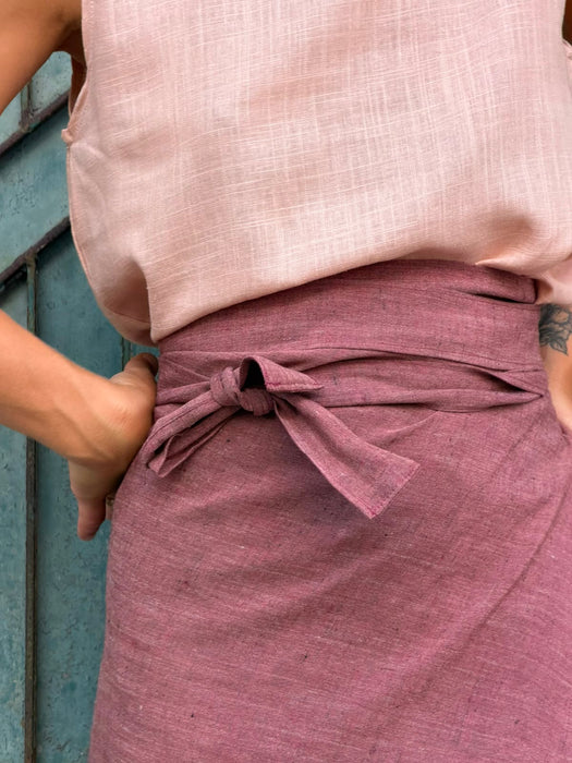 Top Emilia in lino rosa pesca