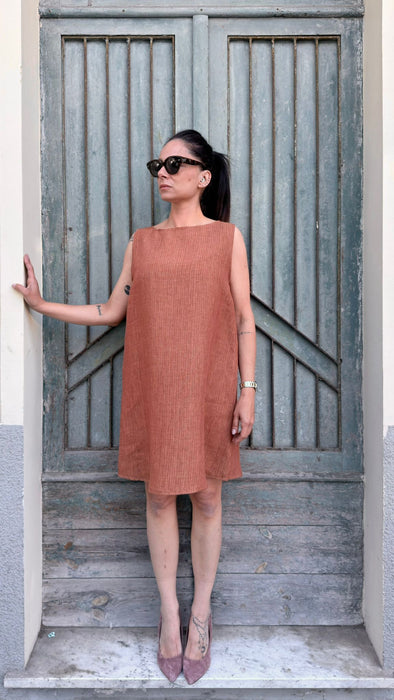 Abito Emilia in lino color terracotta