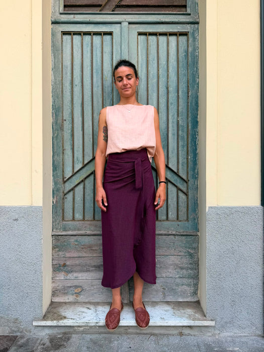 Top Emilia in lino rosa pesca