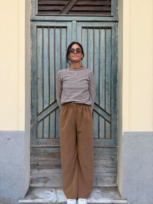 Maglia Cristiana in lana a righe tortora/bianche/bordeaux