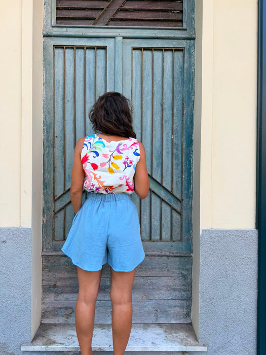 Top Emilia in cotone a fiori colorati