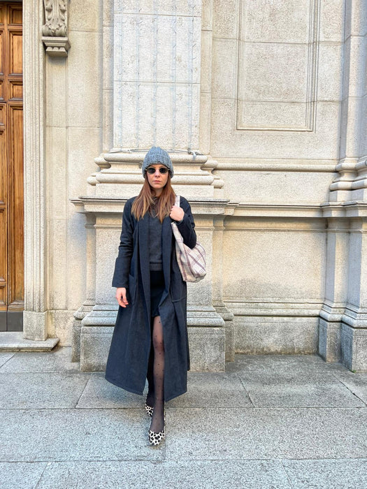 Borsa in lana a quadri panna