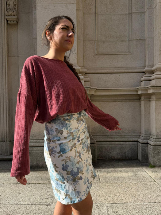 Gonna Matilda in gabardine a fiori azzurri