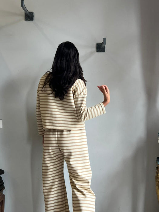 Pantaloni Mia a righe panna e beige