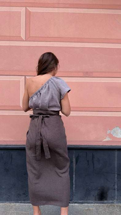 Gonna Matilda in lino marrone testa di moro