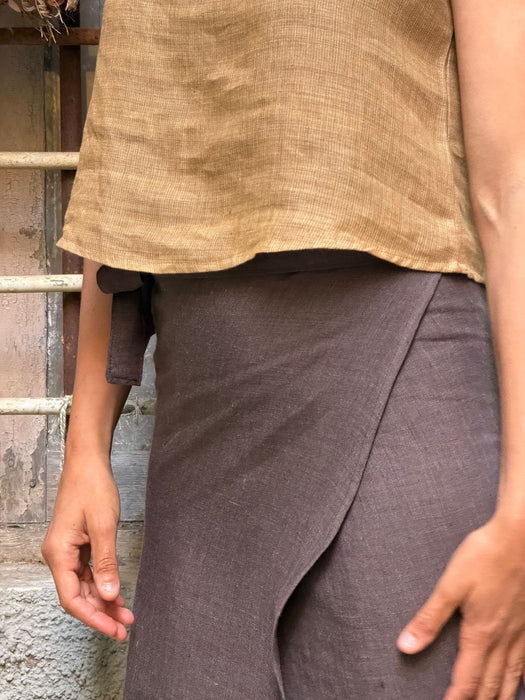 Top Emilia in lino color ocra/senape