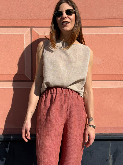 Top Emilia in lino color sabbia
