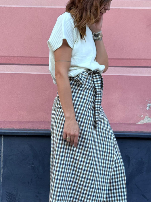 Gonna Matilda lunga a quadretti blu e marrone