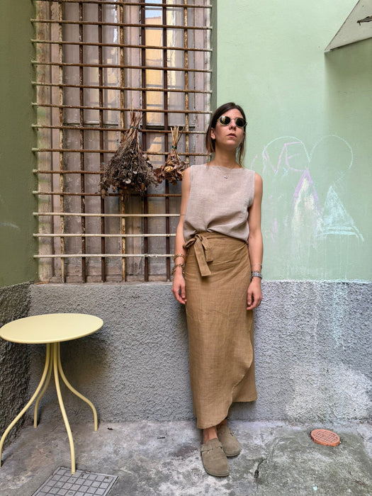 Gonna Matilda in lino color ocra/senape