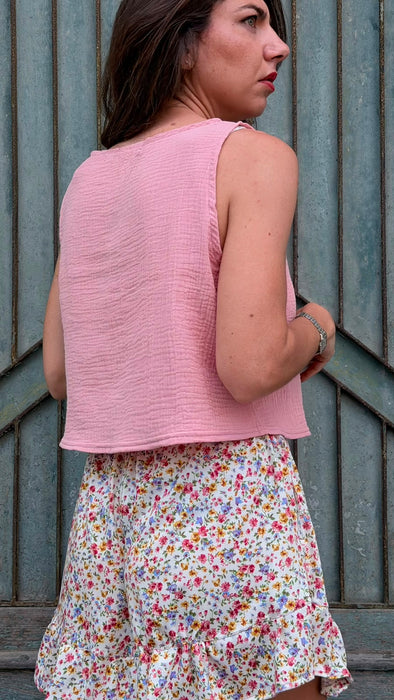 Top Emilia in mussola rosa