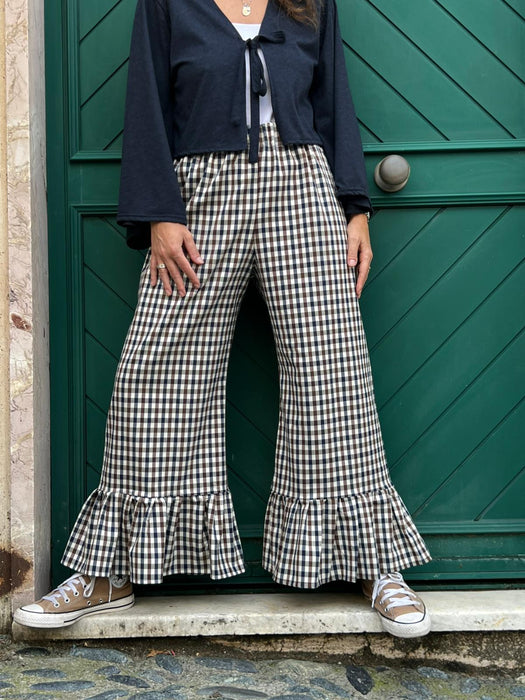 Pantaloni Ines a quadretti blu e marroni