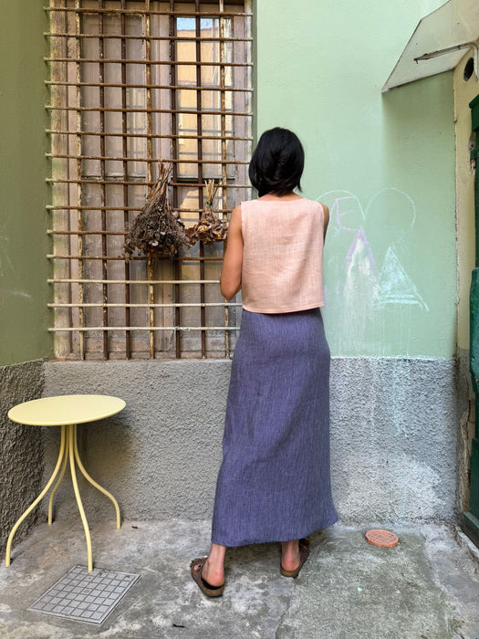 Top Emilia in lino rosa pesca