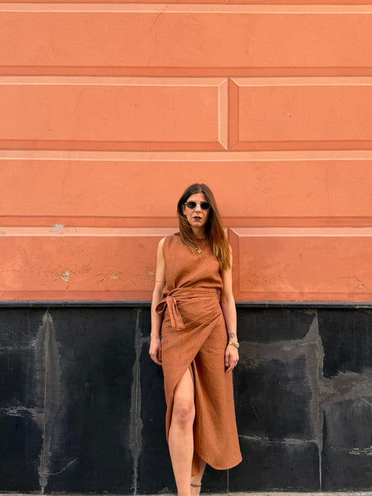 Gonna Matilda in lino color terracotta