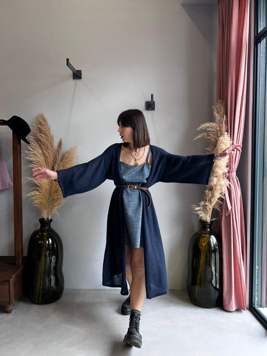 Kimono lana e mohair blu scuro