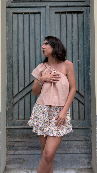 Top Ludovico in lino color rosa pesca