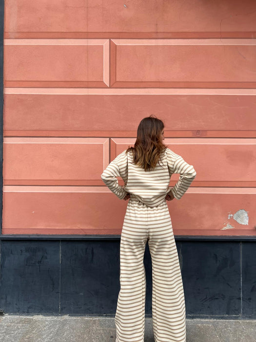 Pantaloni Mia a righe panna e beige