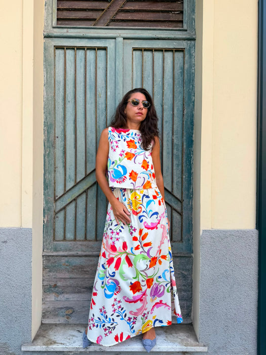 Top Emilia in cotone a fiori colorati
