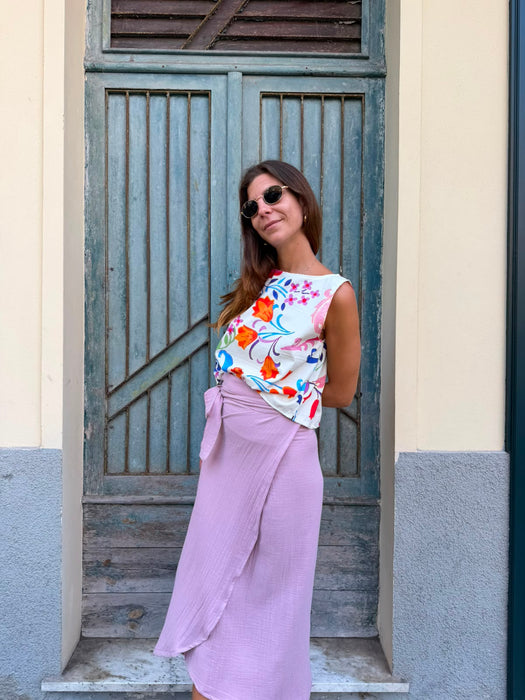 Top Emilia in cotone a fiori colorati