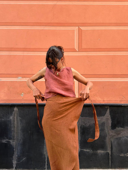 Gonna Matilda in lino color terracotta