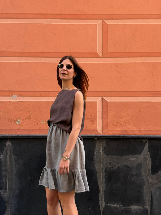 Top Emilia in lino marrone testa di moro