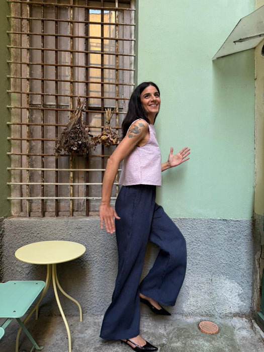 Top Emilia in cotone rosa cipria ricamato